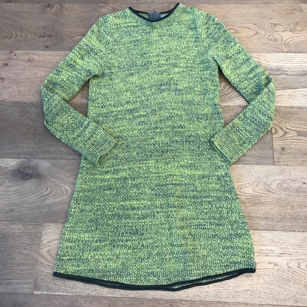 COS green knit dress with leather trim // Sz Small